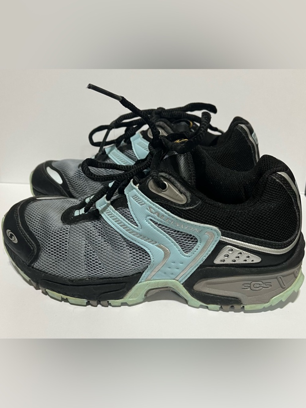 Salomon Women's Trail/Hiking Sneakers in Black, Green and Light Blue